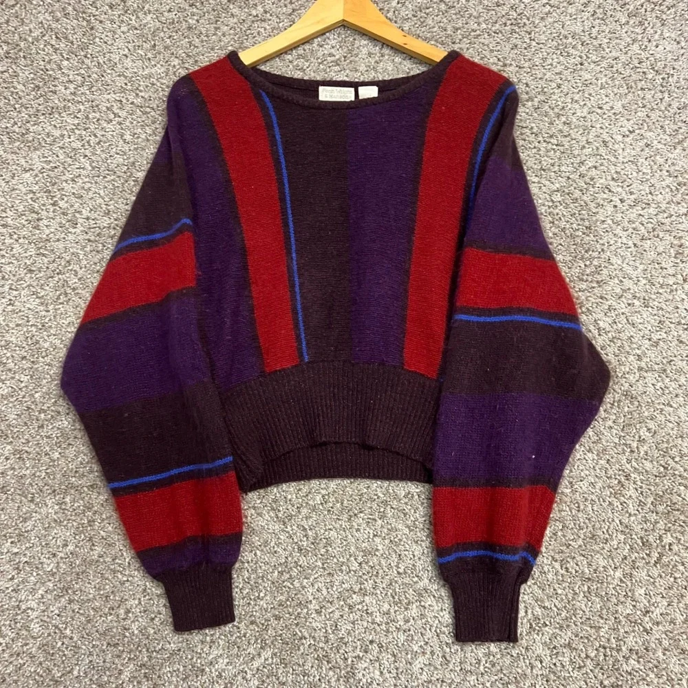 Fenn Wright & Manson Vintage Silk Angora Striped Cropped Sweater Purple Red L